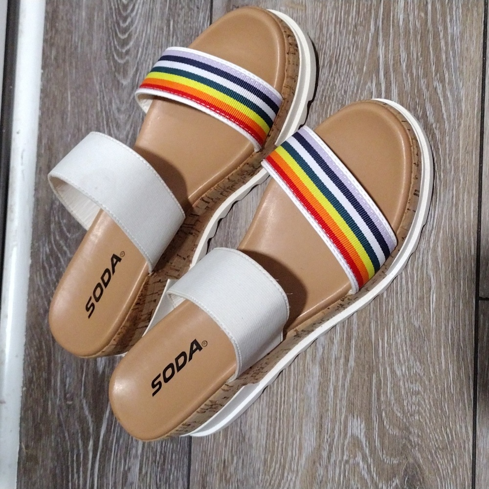 Soda striped slide sandals. NWOT. Size 8.5